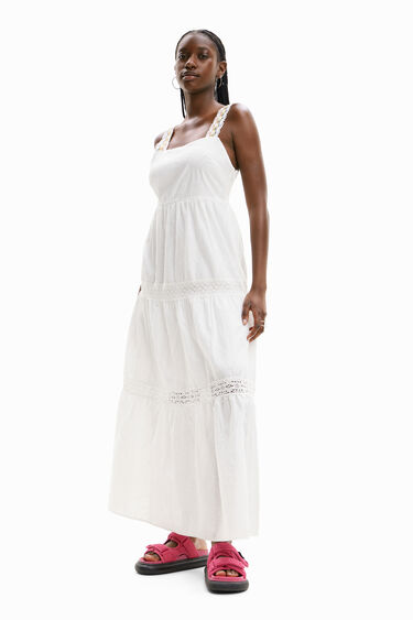 Vestit llarg tirants brodat | Desigual