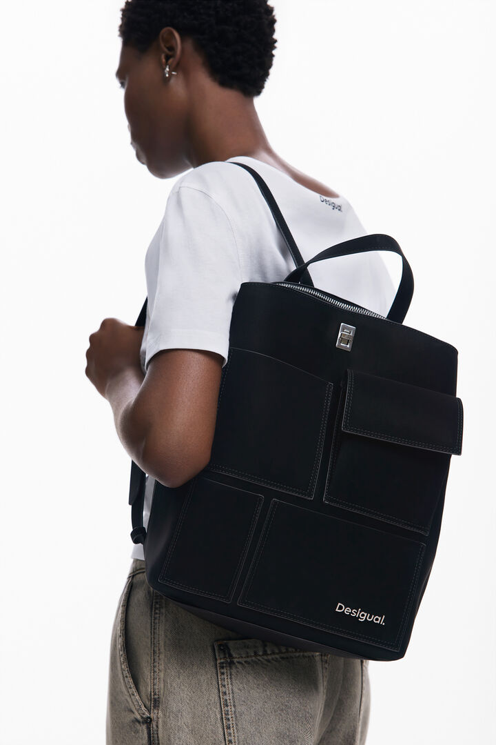 Medium faux leather backpack with pockets | Desigual