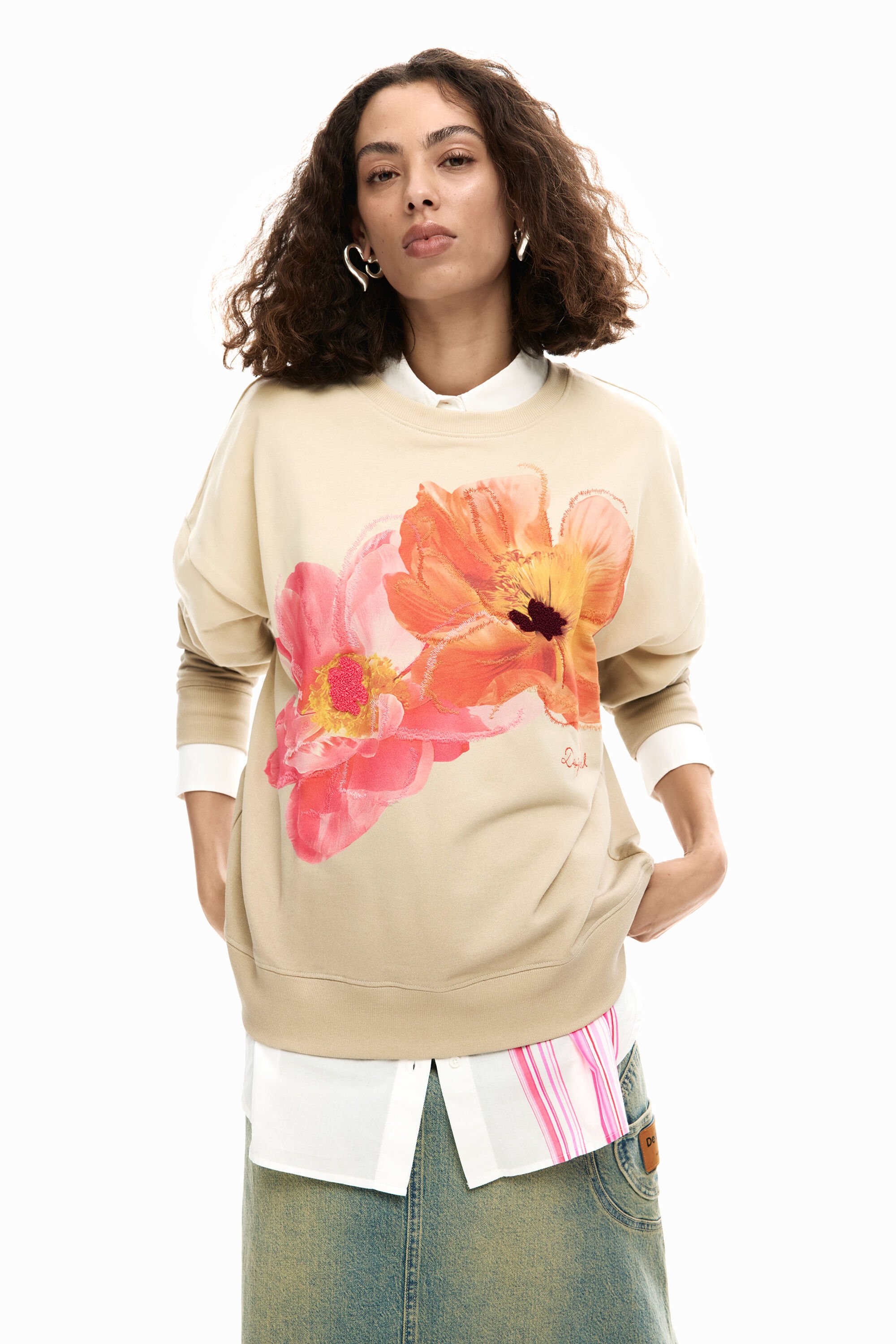Desigual, Sweatshirt mit Blumenmuster, Damen, Baumwolle, Rot, S