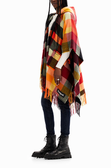 Plaid hooded poncho | Desigual