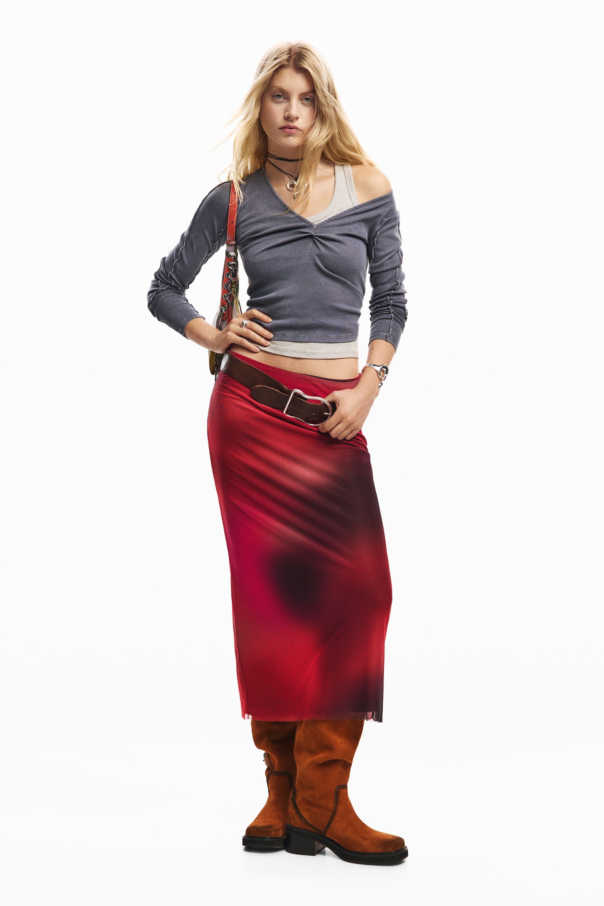 Desigual Midi tule rok - RED