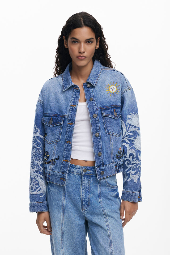 Denim jacket with oriental embroidery | Desigual