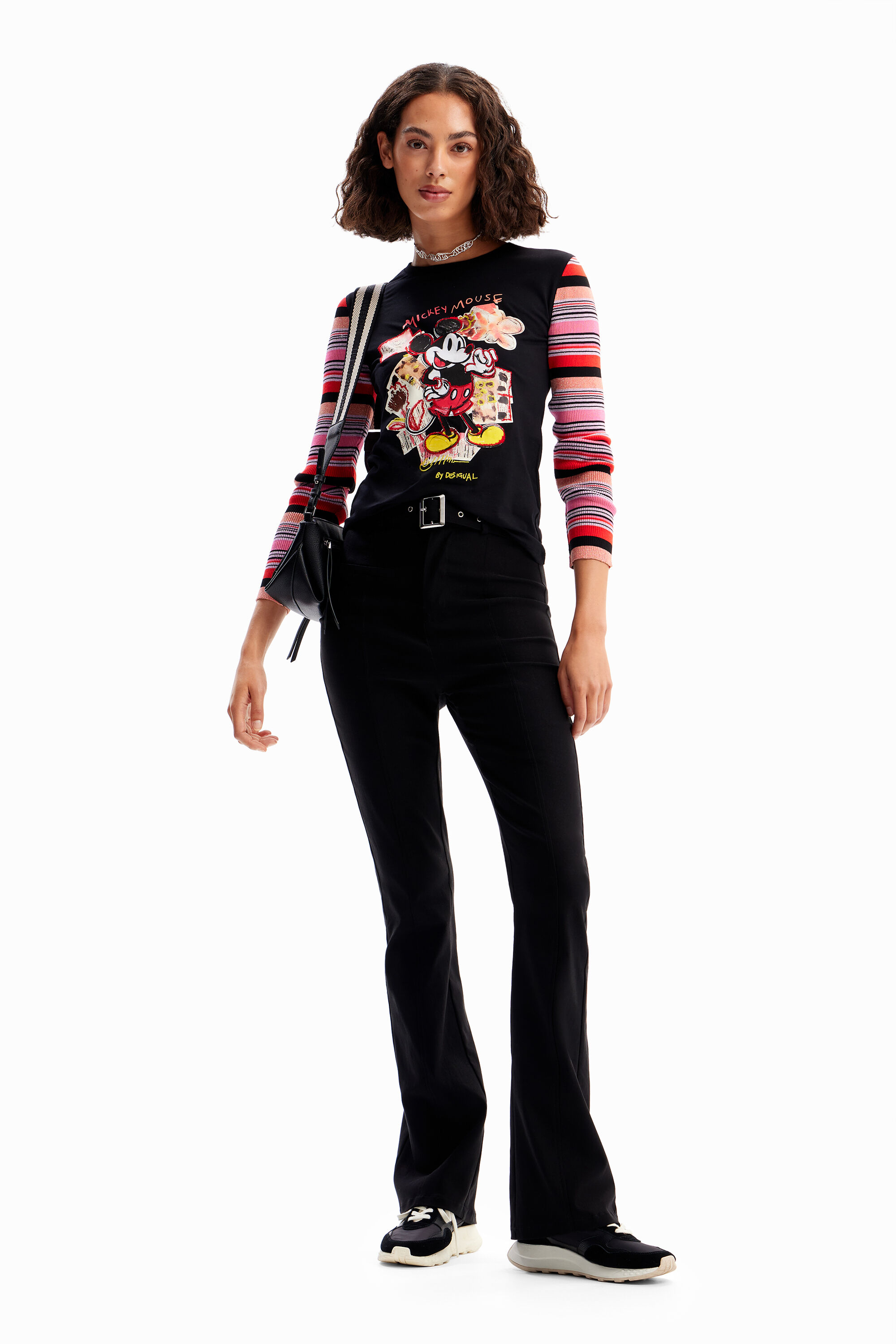 美品Aエィス　レトロミッキー レザーパッチTシャツ　カットソー Mサイズ