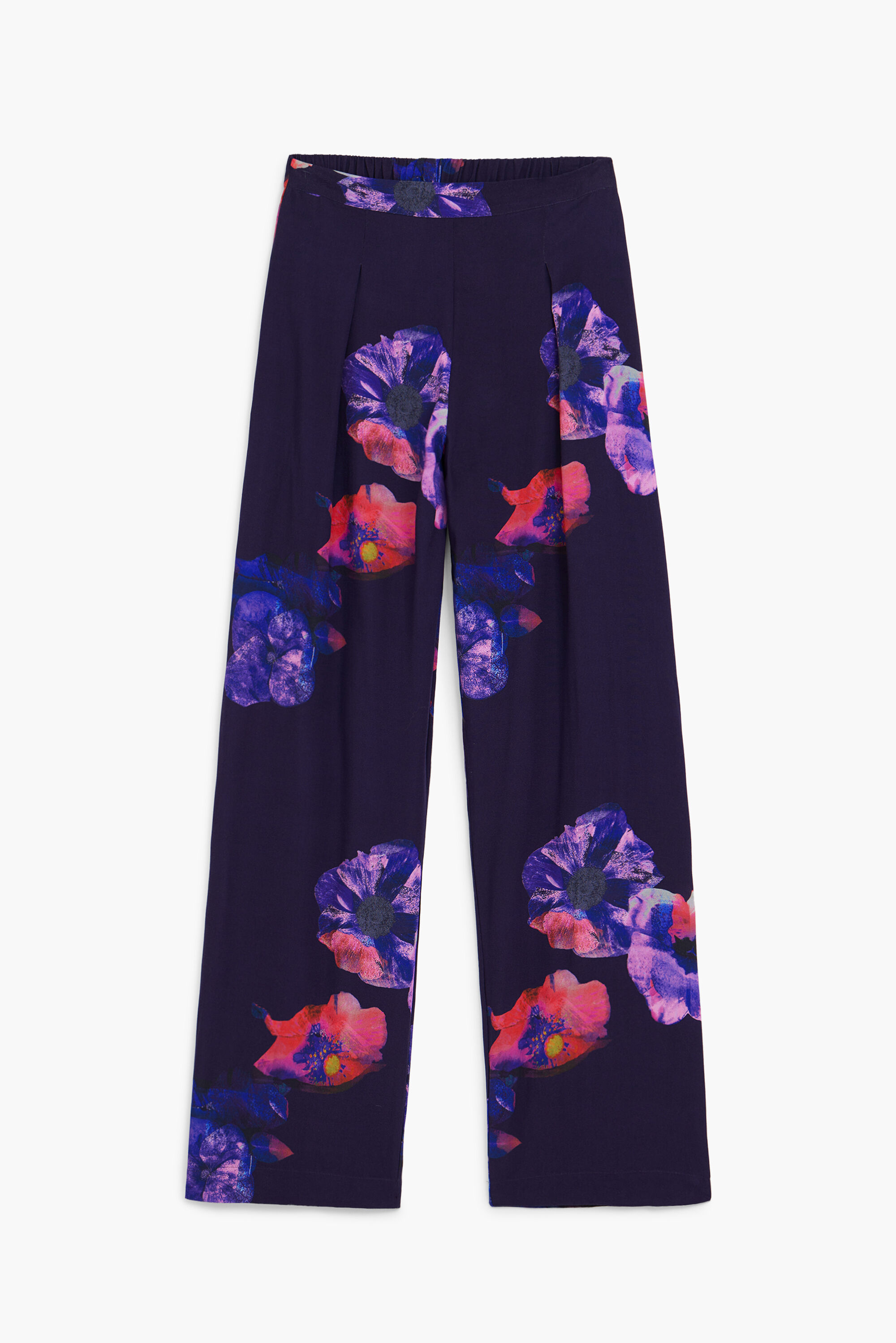 Desigual, Pantalón fluido flores, Viscosa, Negro