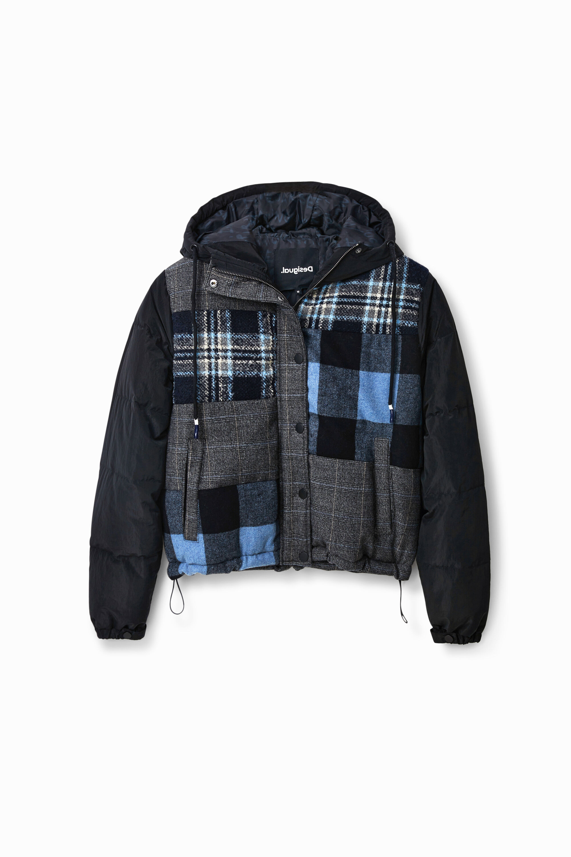 Shop Desigual Short Padded Patchwork Jacket In Black