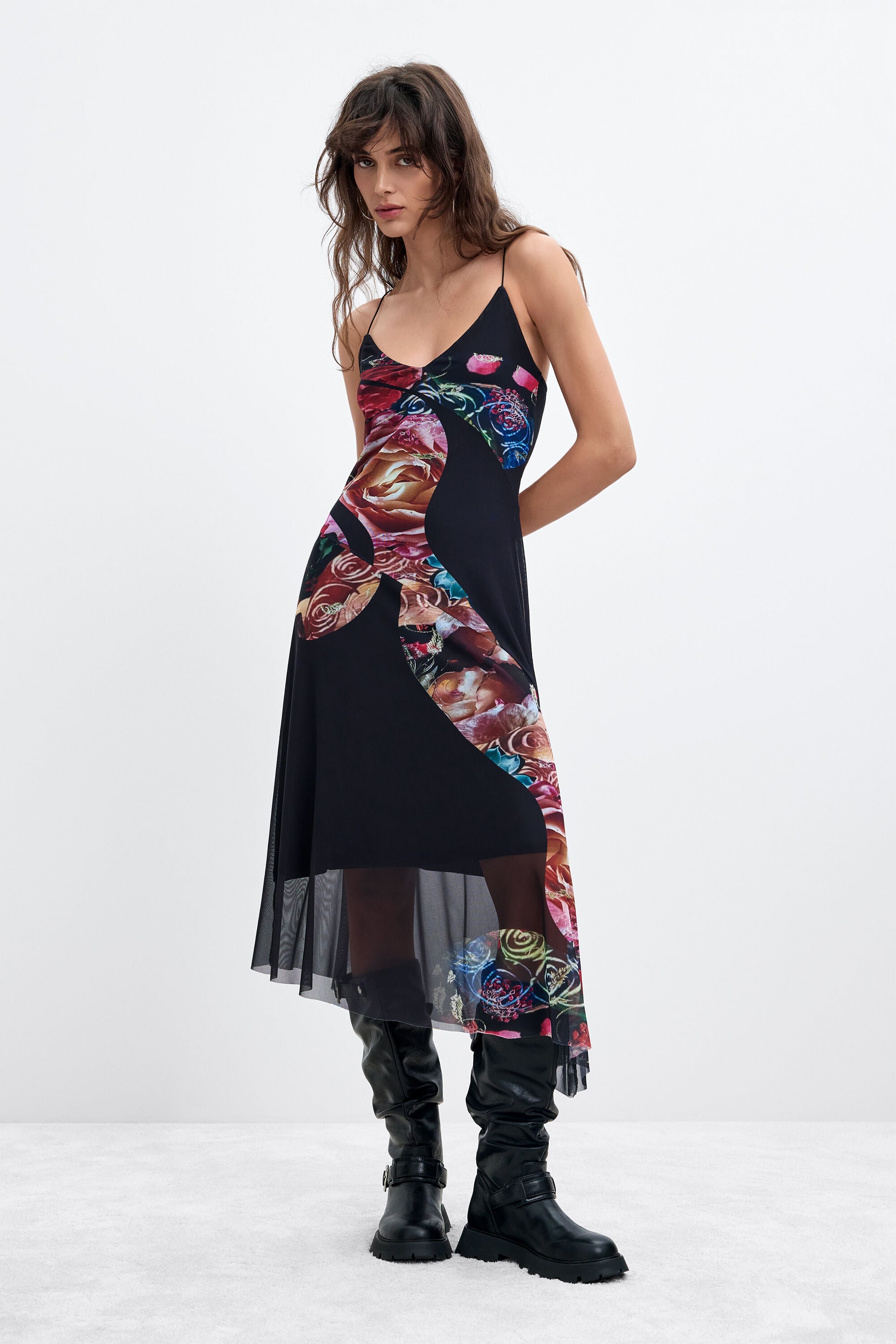 Desigual, Asymmetric Floral Dress M. C. Lacroix, Women, Modal, Black, S – Blommiga klänningar
