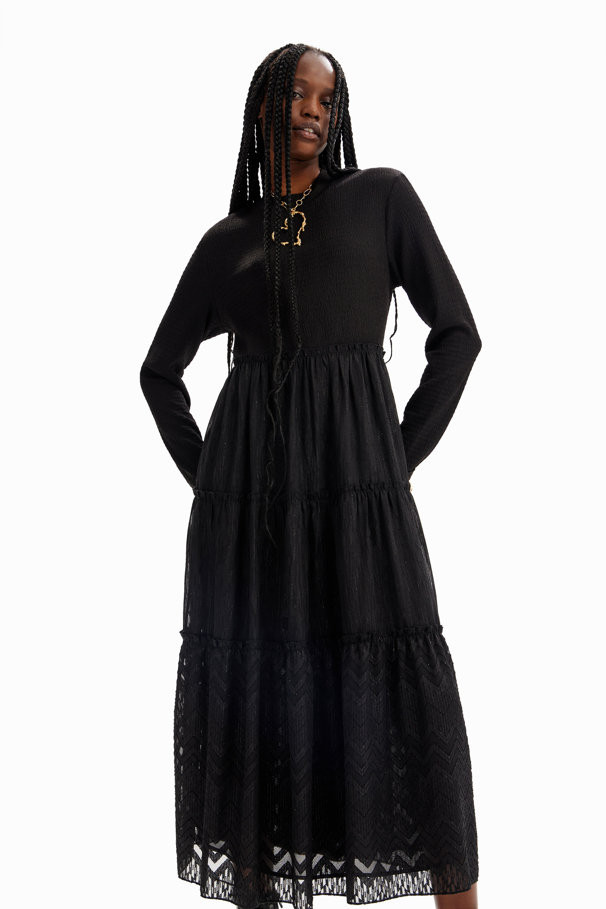 Shop Desigual Combination Midi Dress In Black