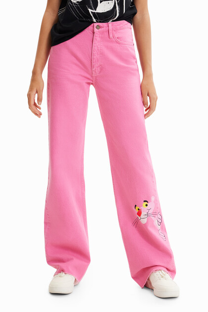Spodnie dżinsowe wide leg z Różową Panterą