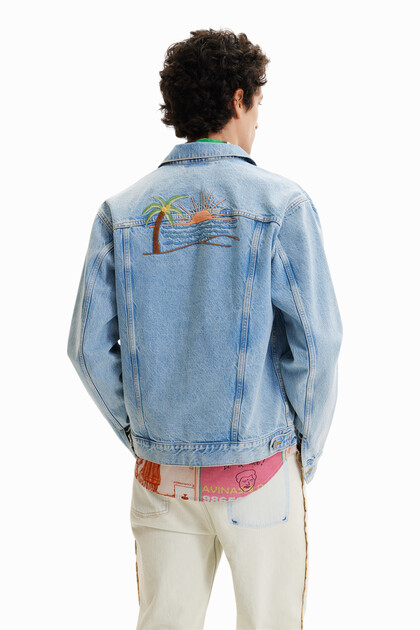 Embroidered denim trucker jacket