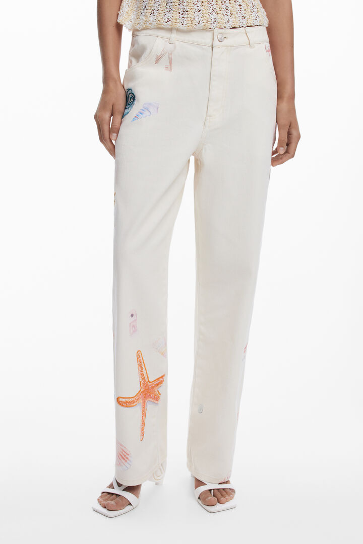 Straight pants with sea stars | Desigual