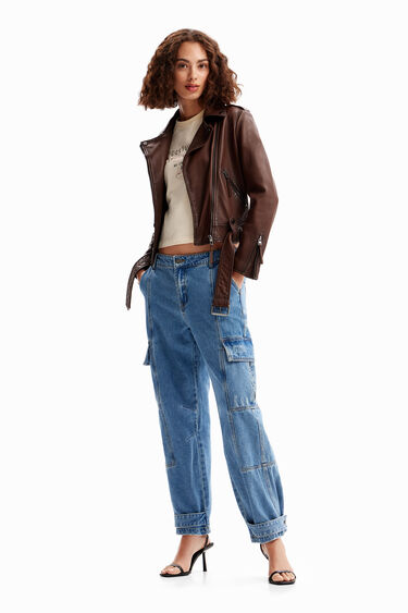 Chaqueta biker piel cinturón | Desigual