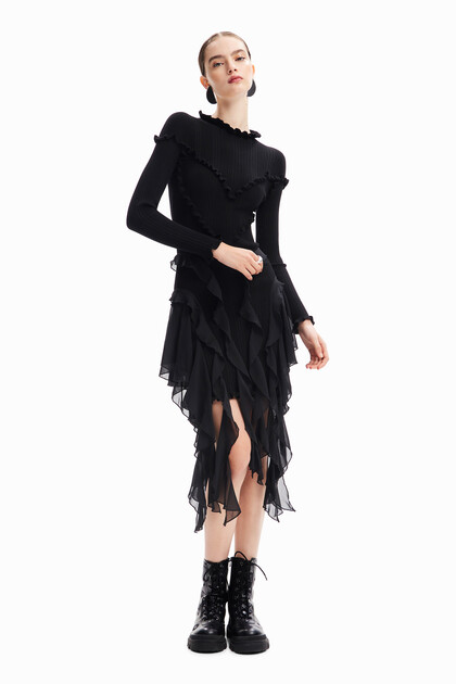 María Escoté ribbed ruffle dress