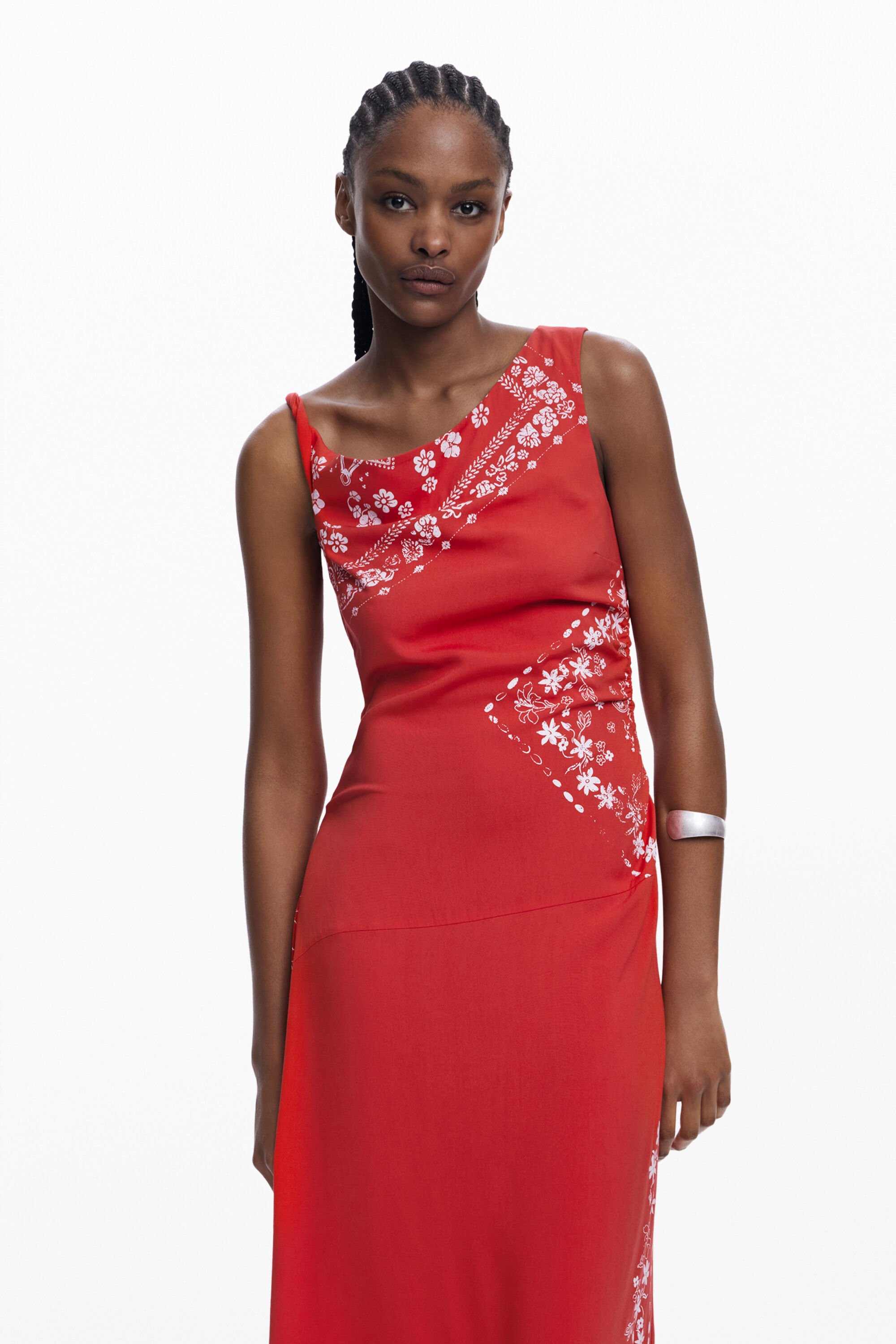 Desigual Asymmetric Bandana Floral Dress In Red