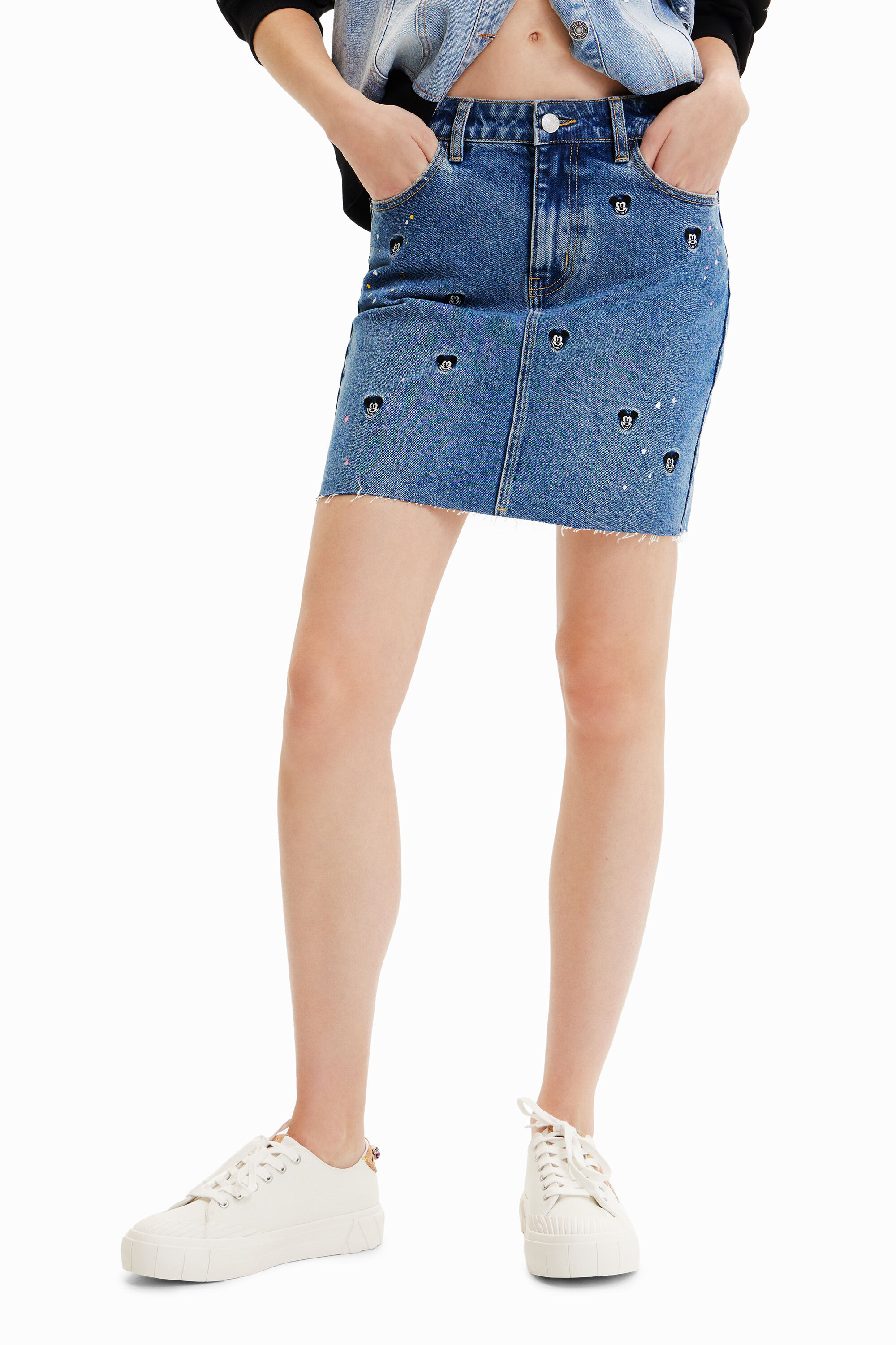 Shop Desigual Disney's Mickey Mouse Denim Mini Skirt In Blue