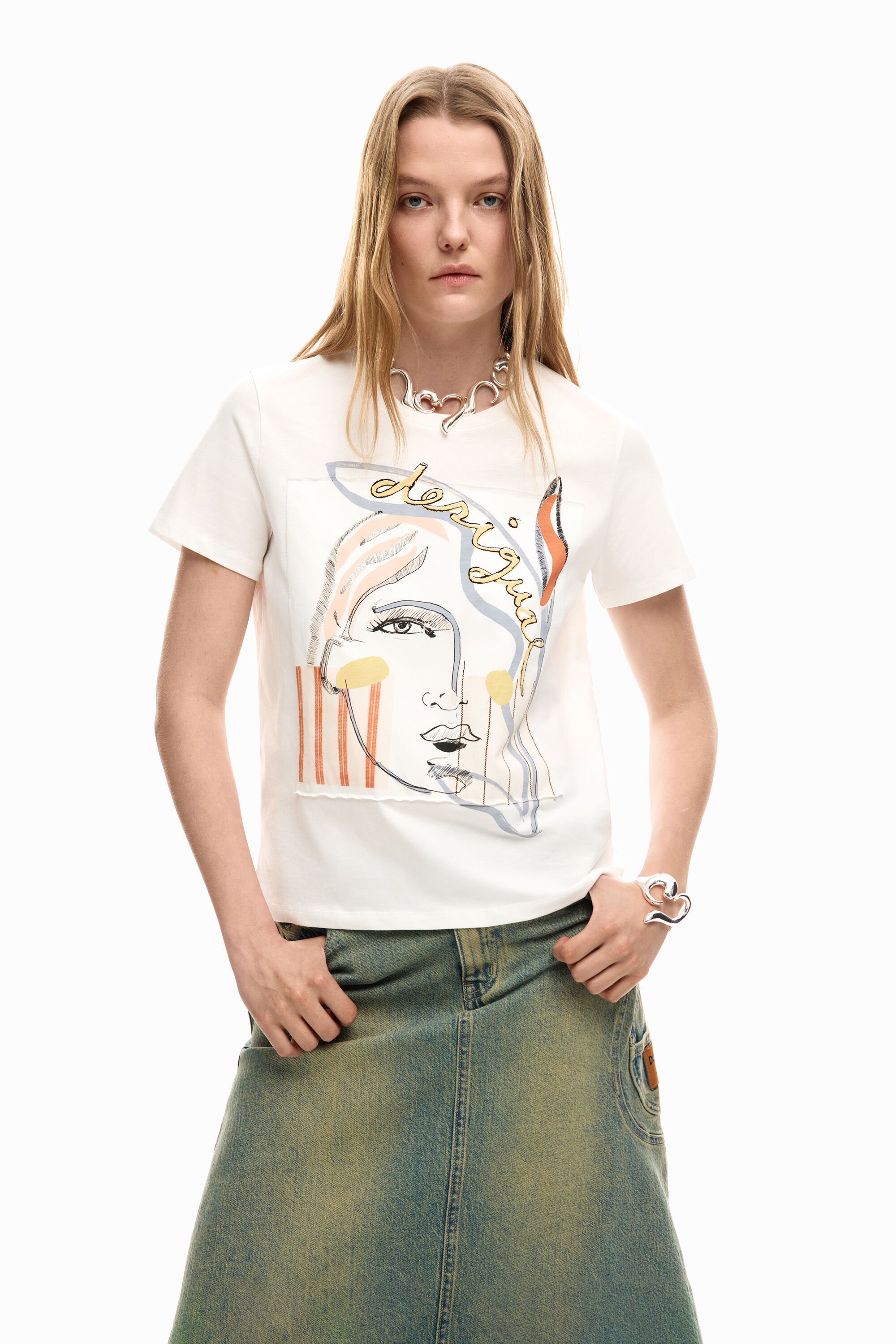 Desigual T-shirt met logo gezicht - WHITE