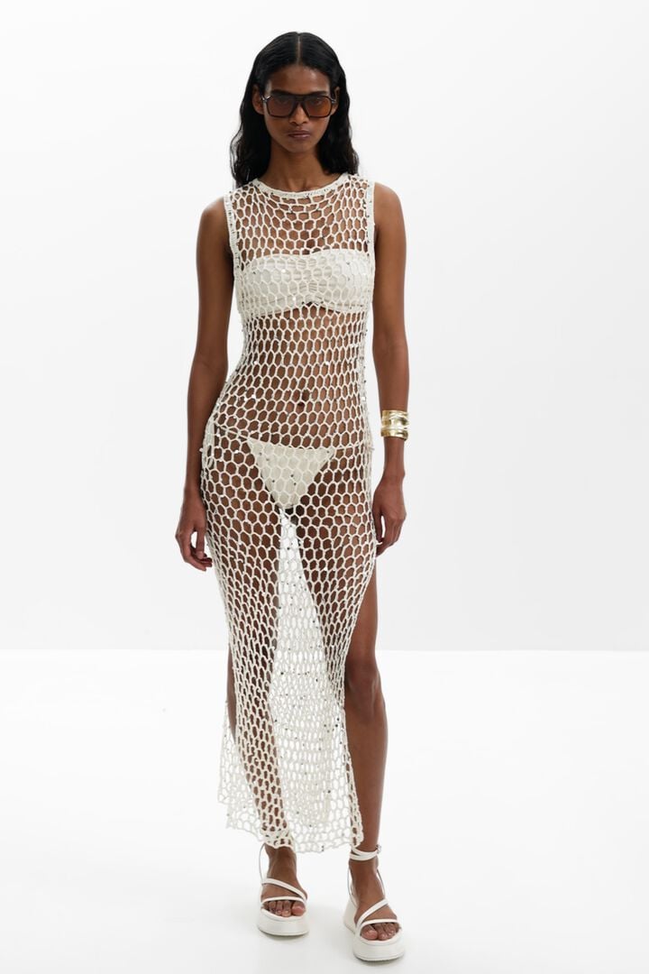 Wrap dress with net appliqués | Desigual