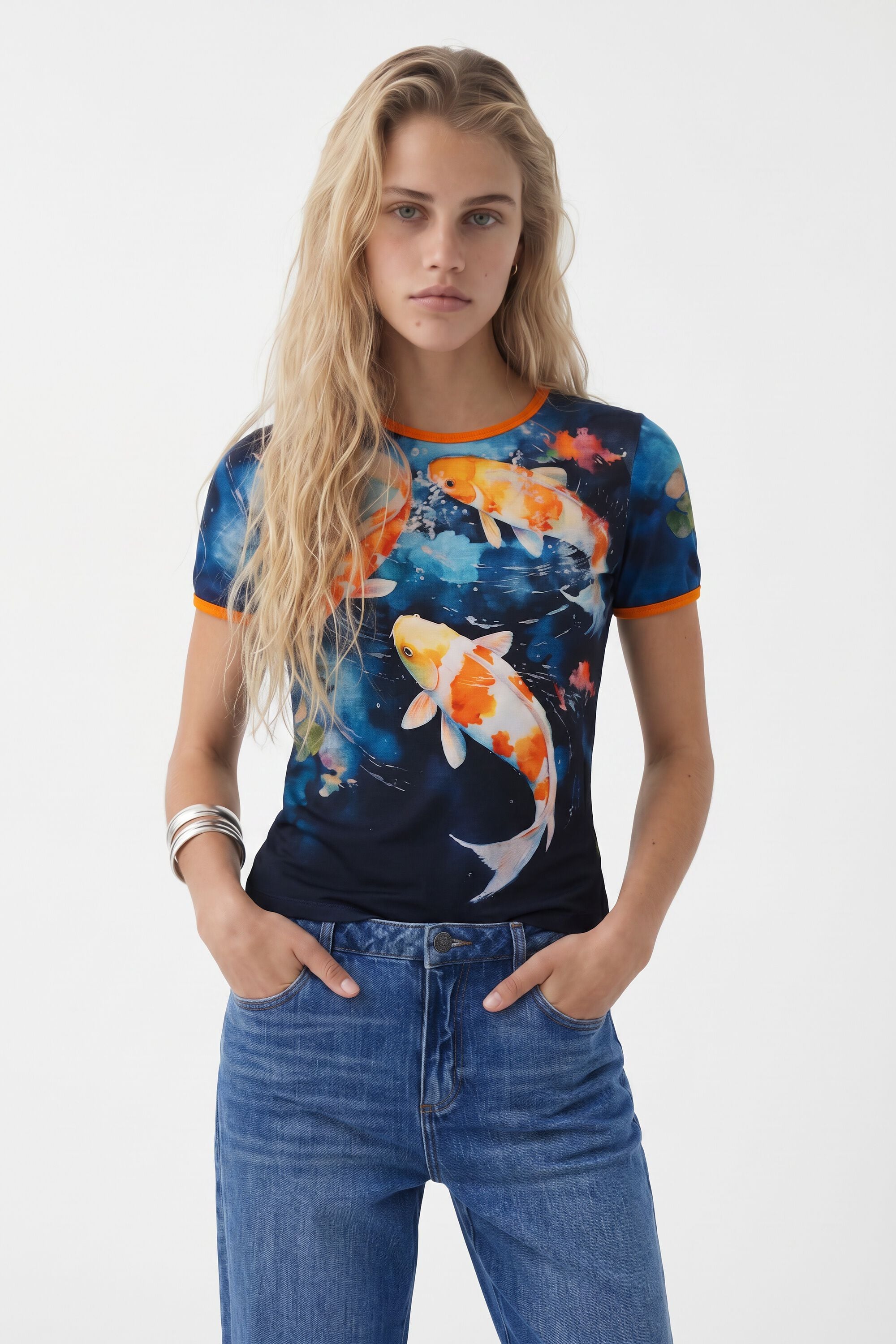 Desigual, Camiseta Koi, Algodon, Azul