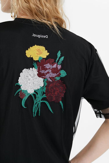 T-shirt em tecido de rede com flores | Desigual