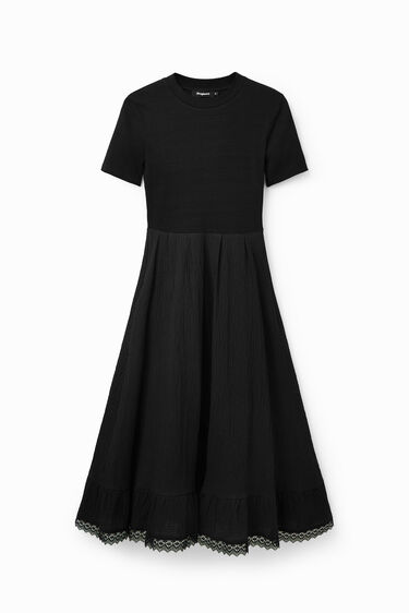Vestido midi combinado textura | Desigual
