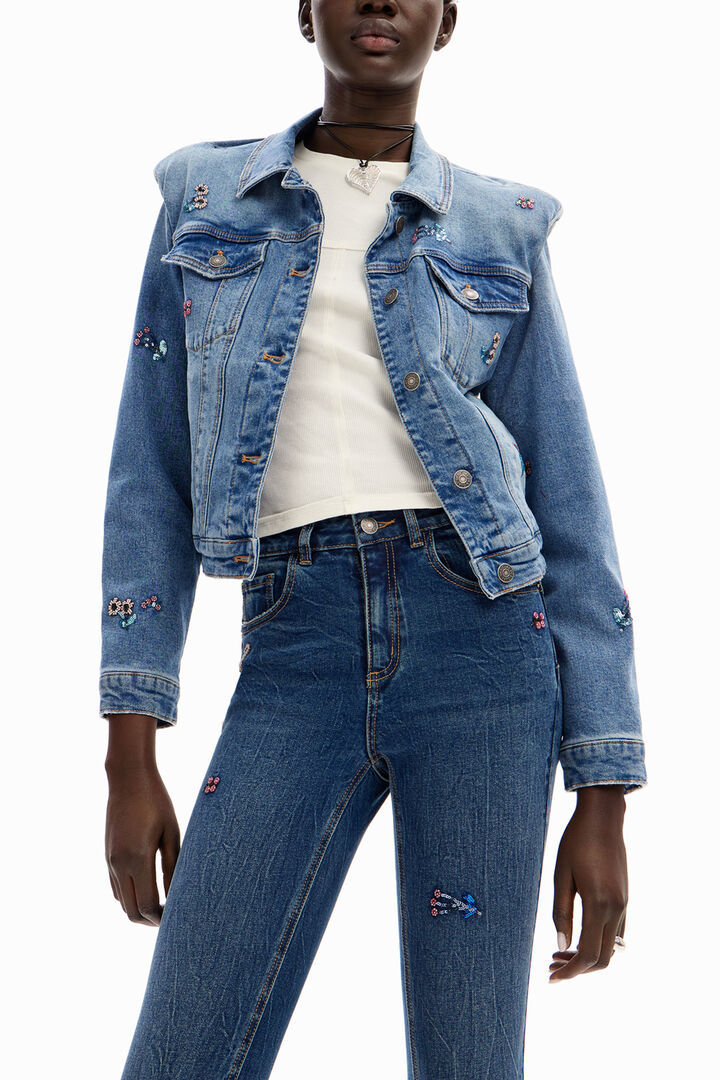 Ozke jeans hlače z ble&scaron;čečimi rožicami | Desigual