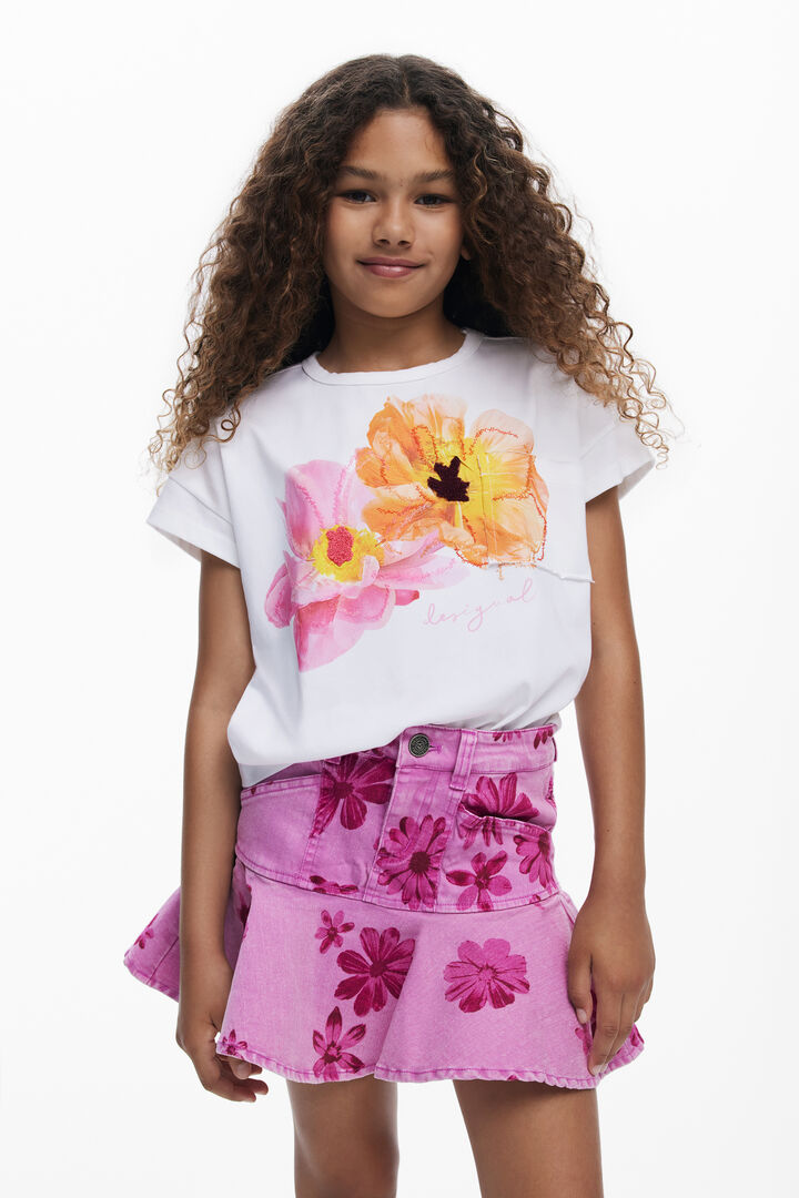 Short denim skirt with flowers | Desigual