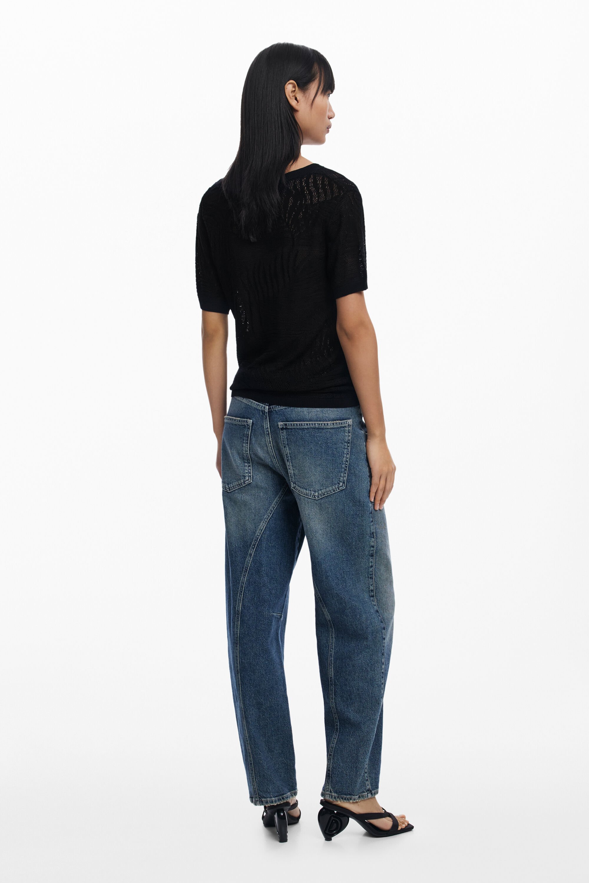 売れ筋商品|||デジグアル カットソー トップス レディース Women's Openwork knit T-shirt Black Openwork knit T-shirt Women's I Desigual.com