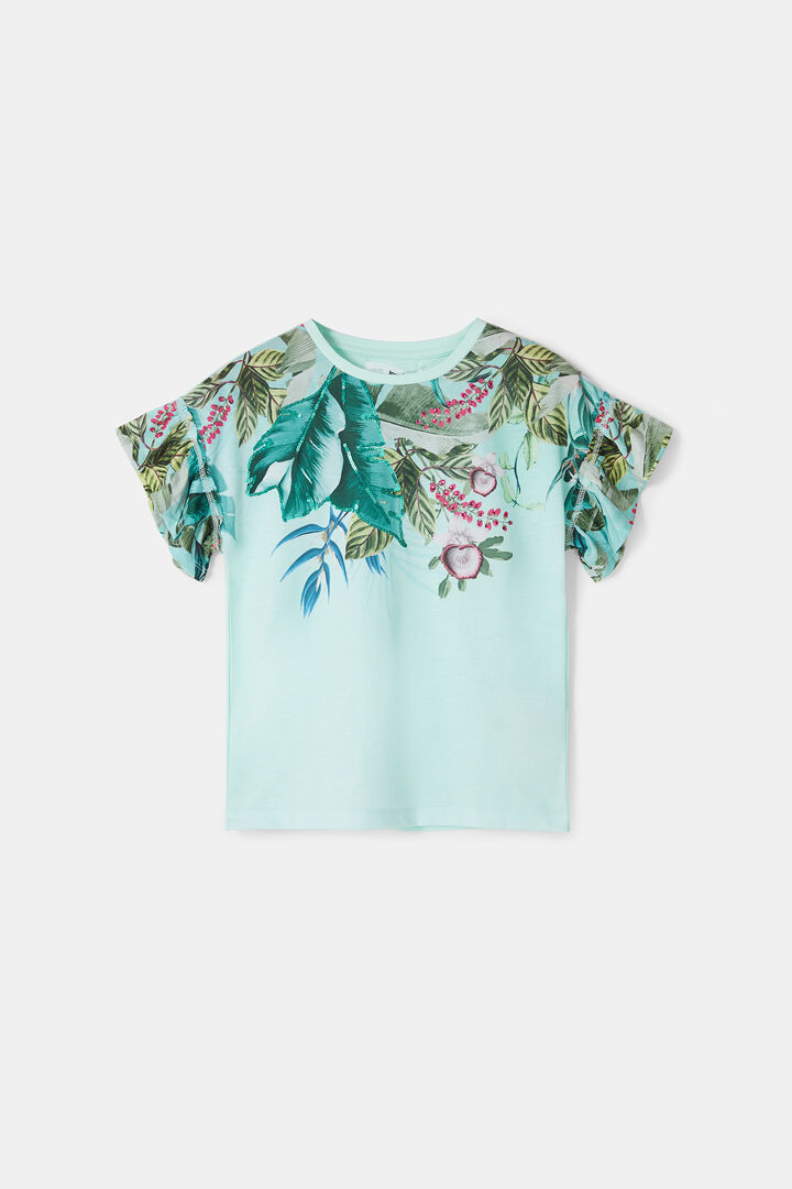 T-Shirt Blumen Volant-Ärmel | Desigual
