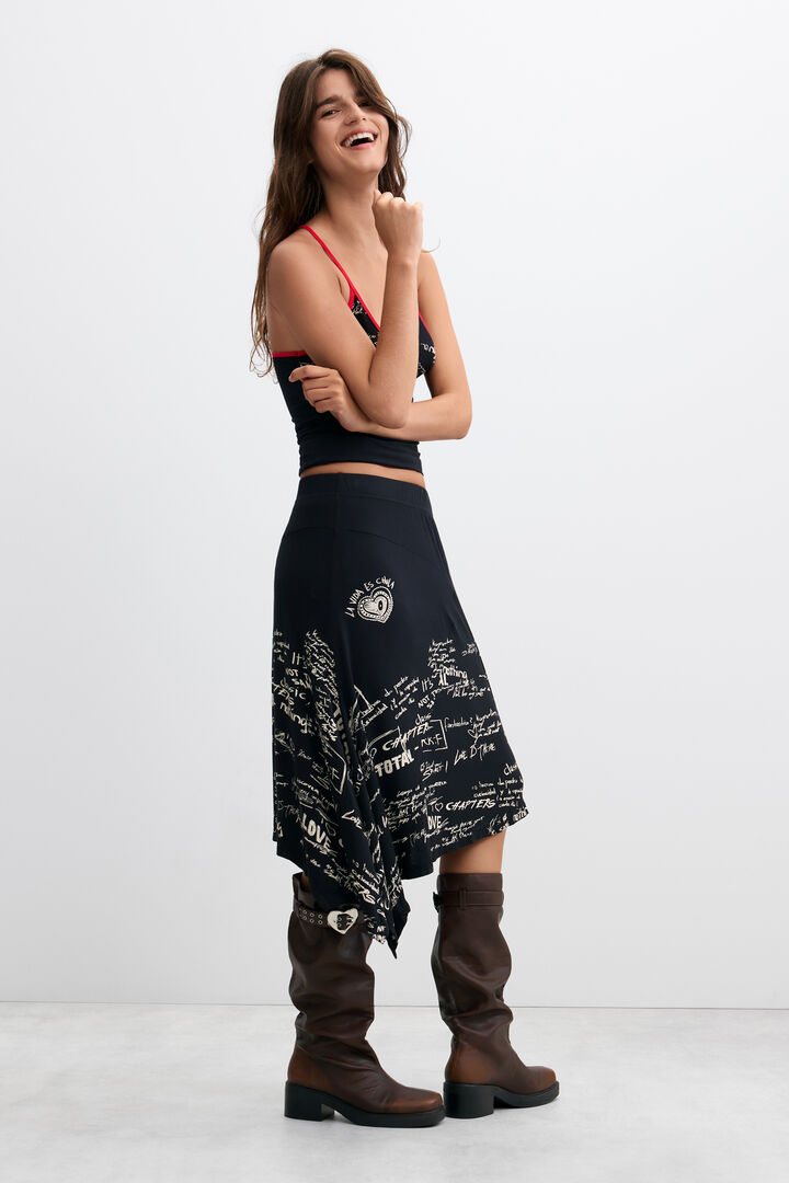 Asymmetrischer Midirock mit Vintage-Print