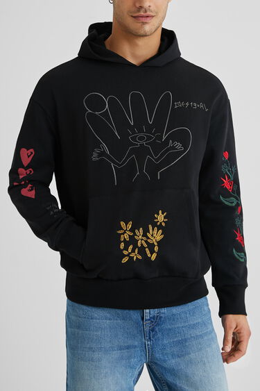 Hooded plush sweatshirt embroideries | Desigual