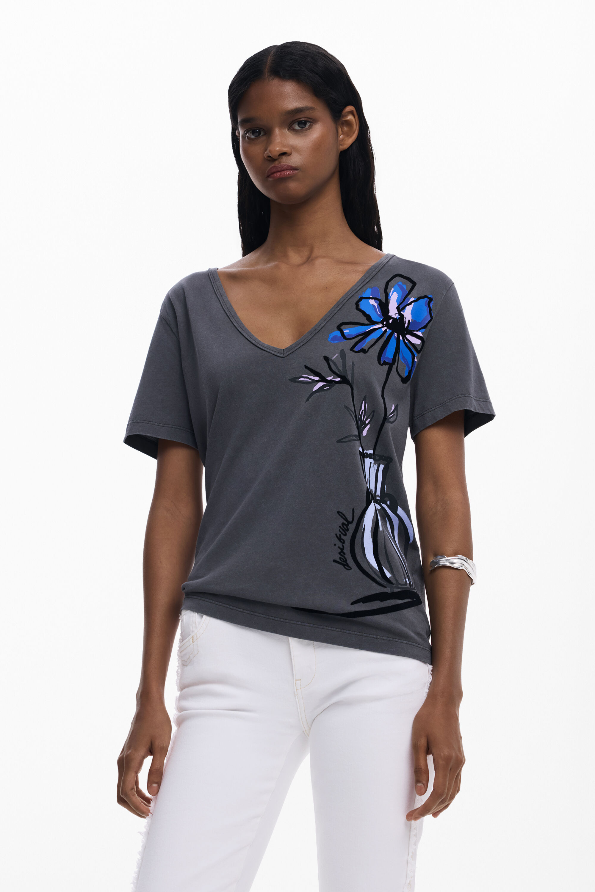 Kurzarm-T-Shirt mit Blumenmuster