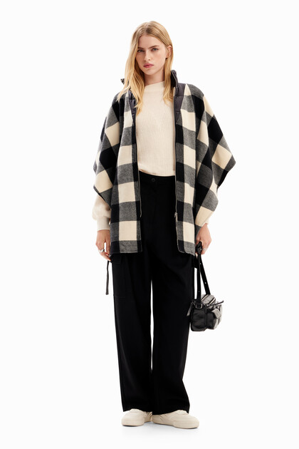 Geruite poncho met riem