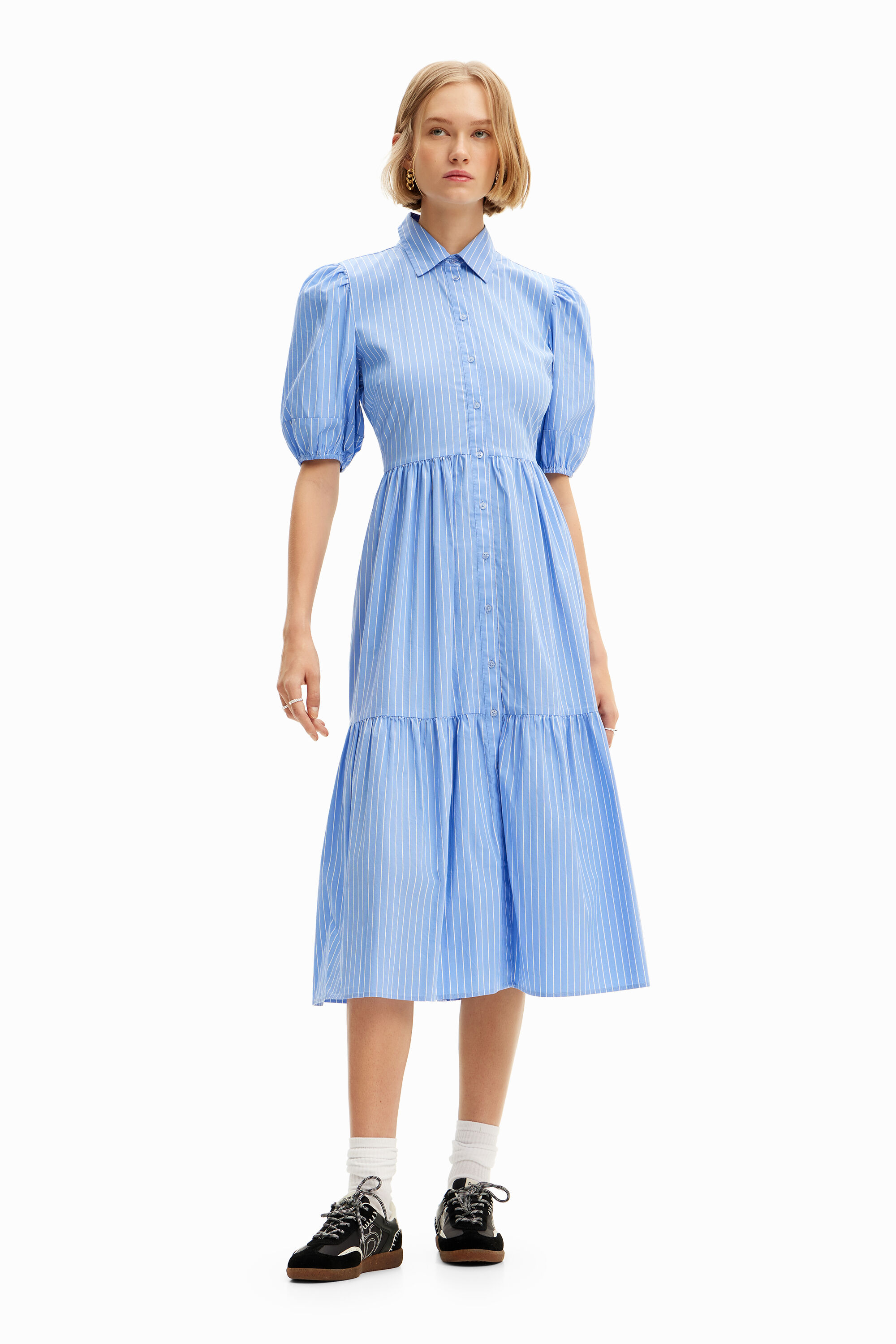 Striped midi shirt dress - BLUE - XL