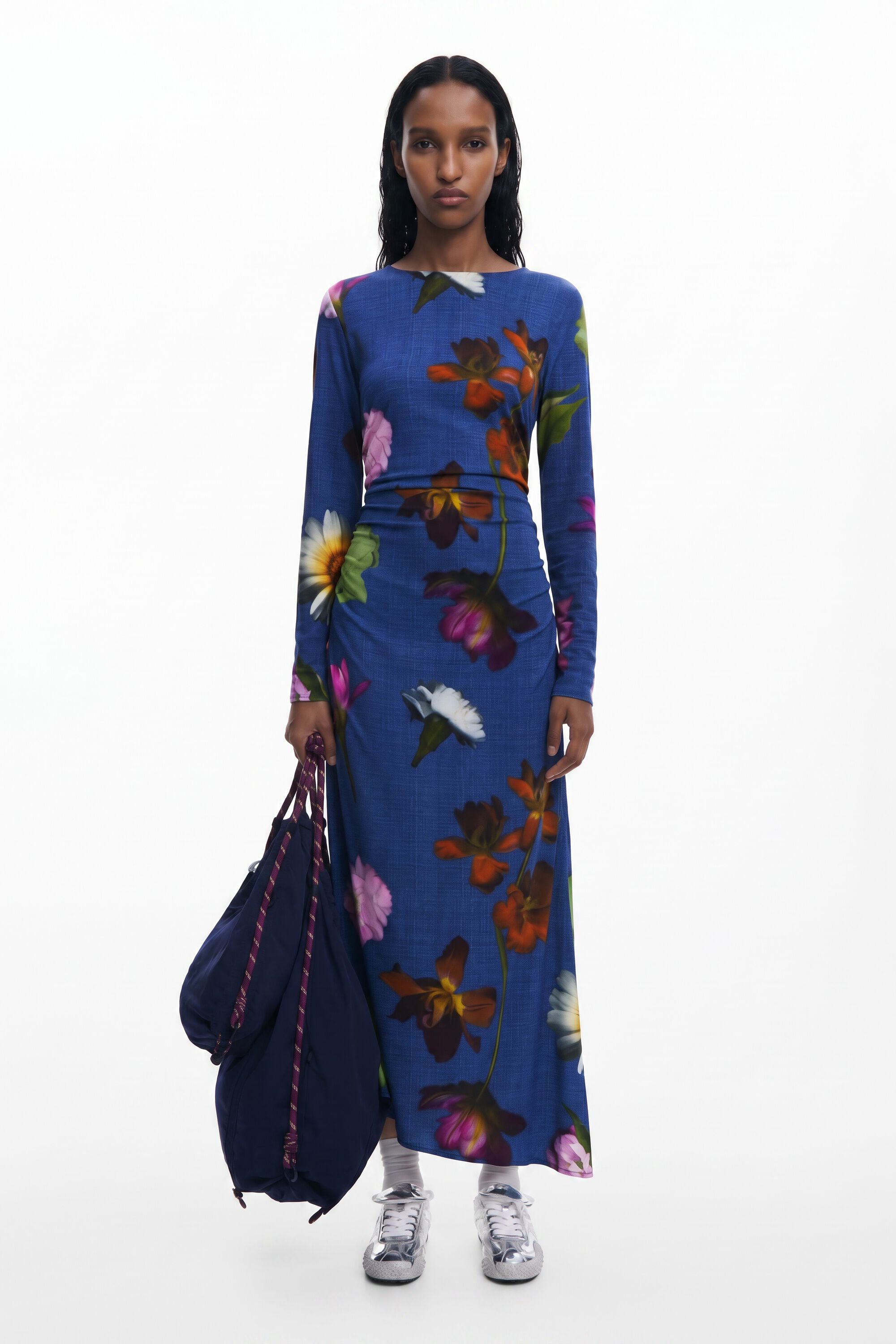 Asymmetric midi dress - BLUE - XS