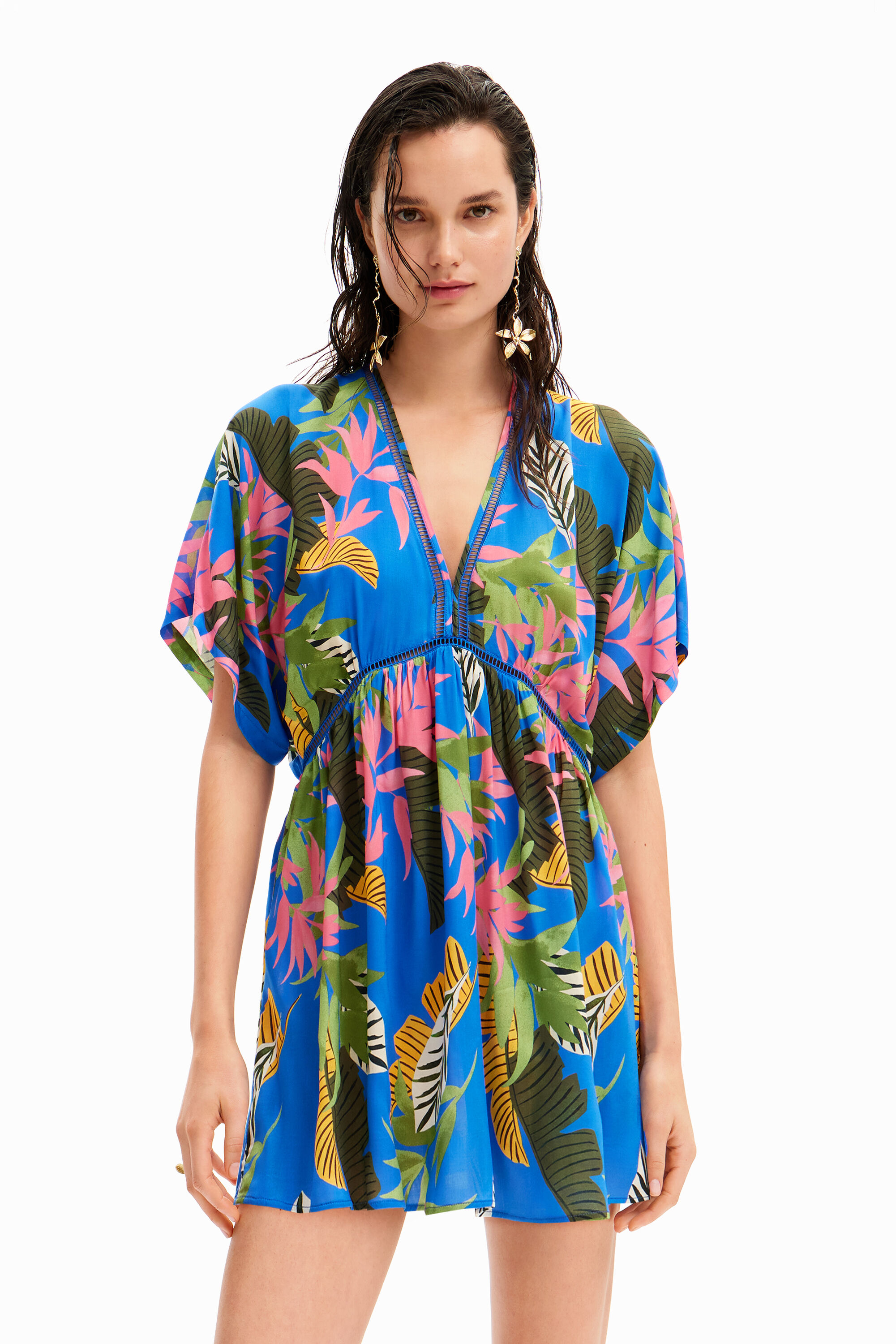 Shop Desigual Tropical Tunic Dress In Blue