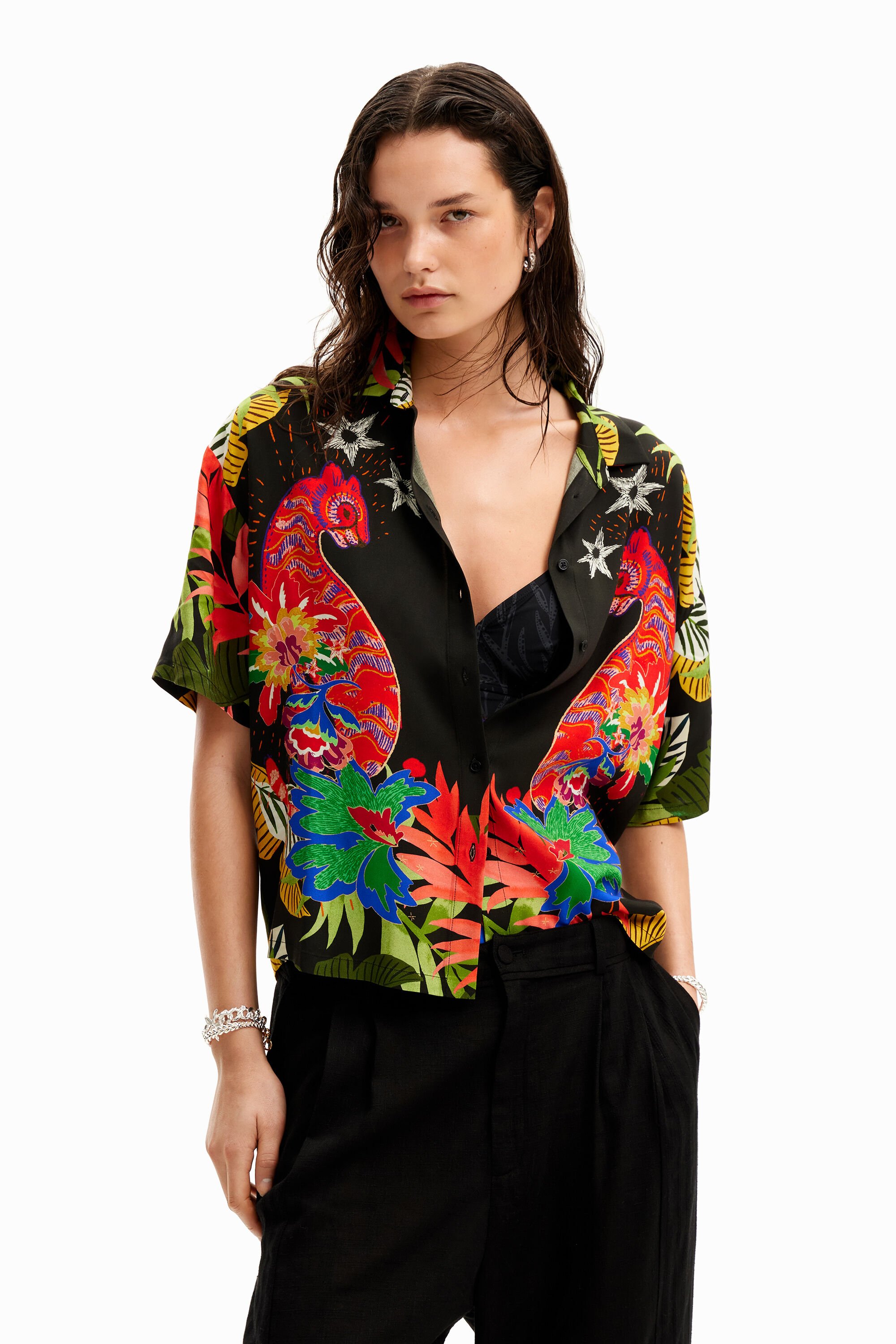 Tropical short-sleeve shirt - BLACK - XS