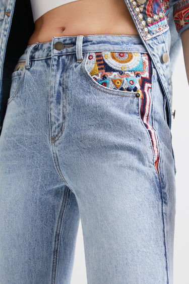 Straight cropped motif jeans | Desigual