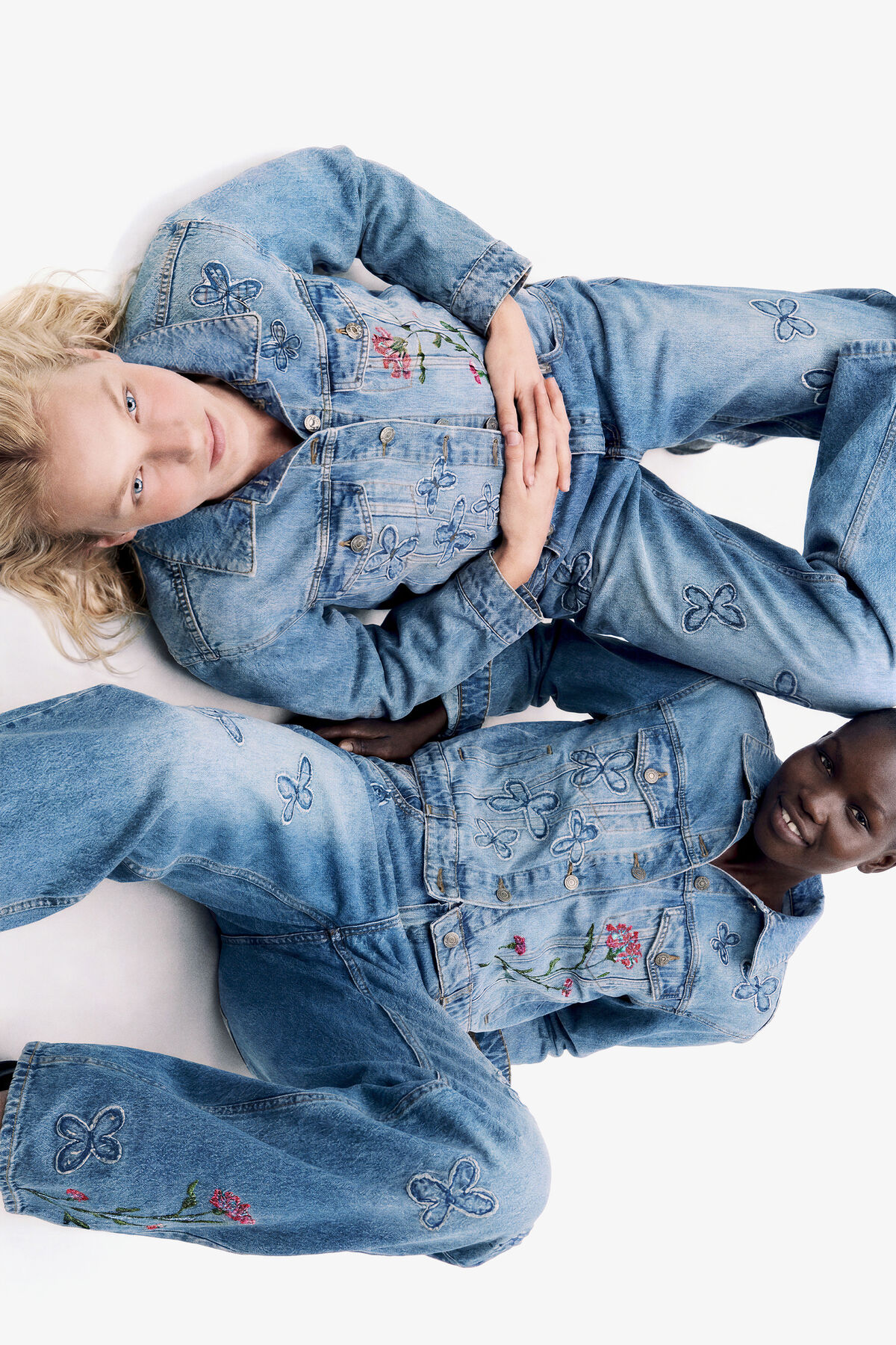 Embroidered denim jacket 100% cotton blue Women
