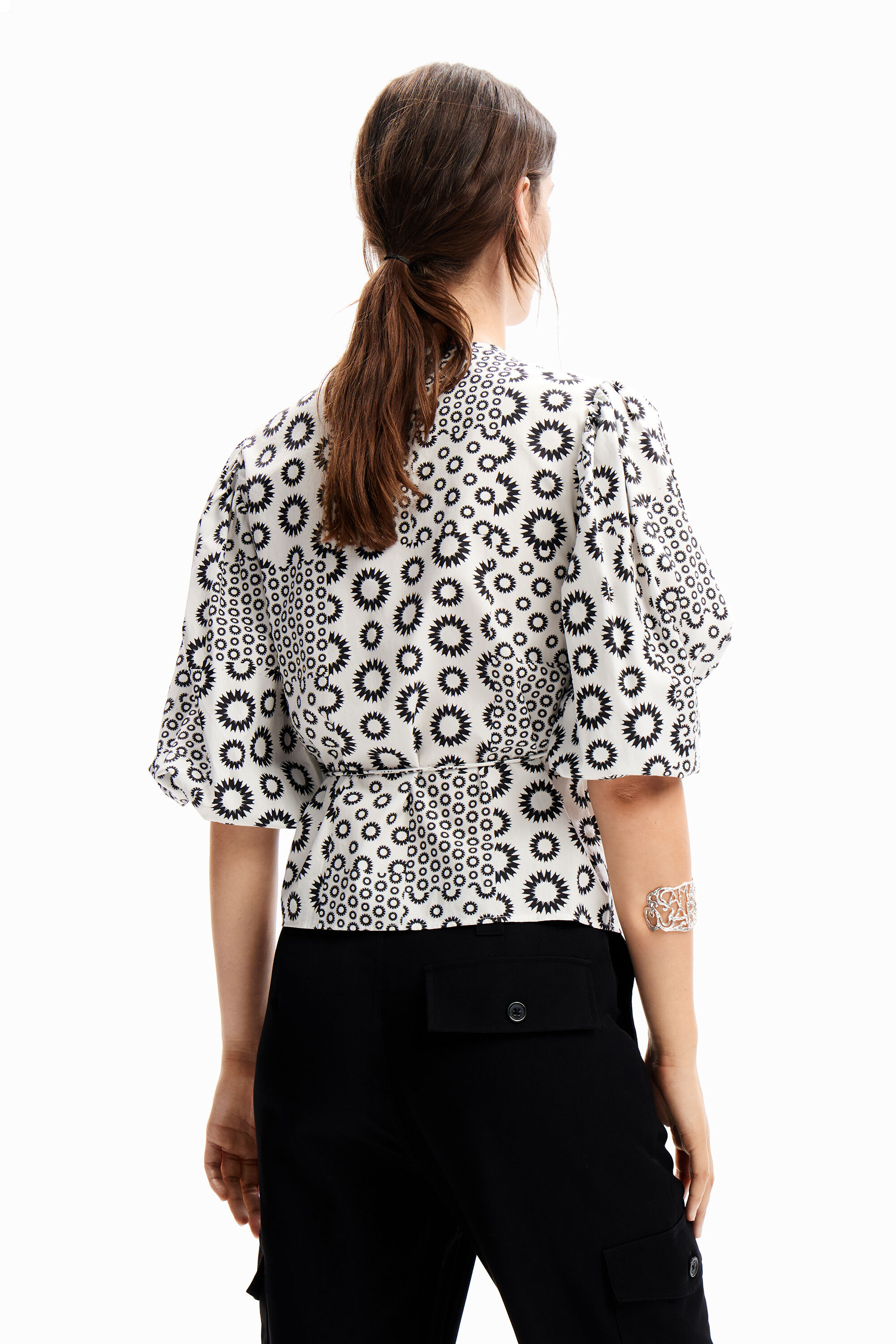 Desigual Patchwork Wrap Blouse In Black