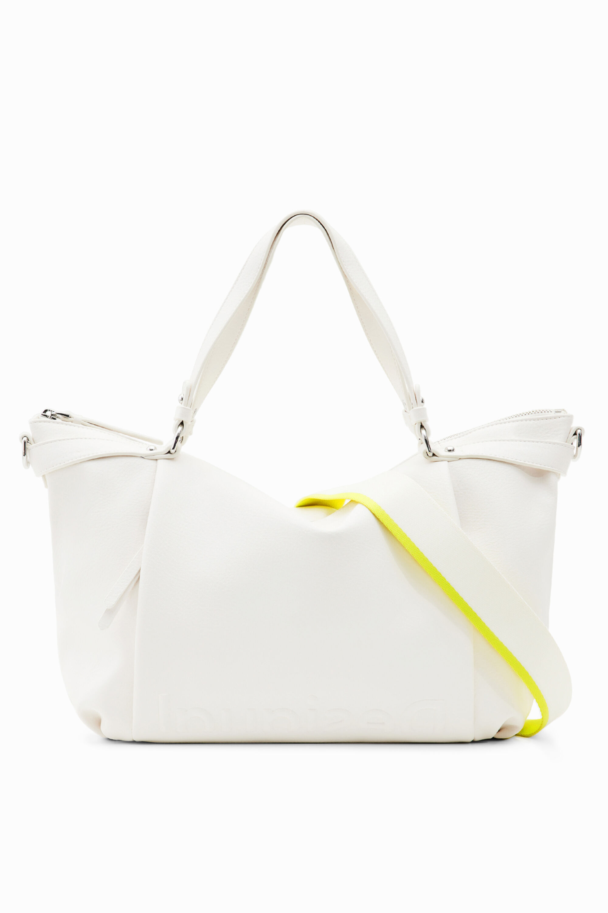 Desigual, Große, einfarbige Tasche, Polyurethan, Weiß, U