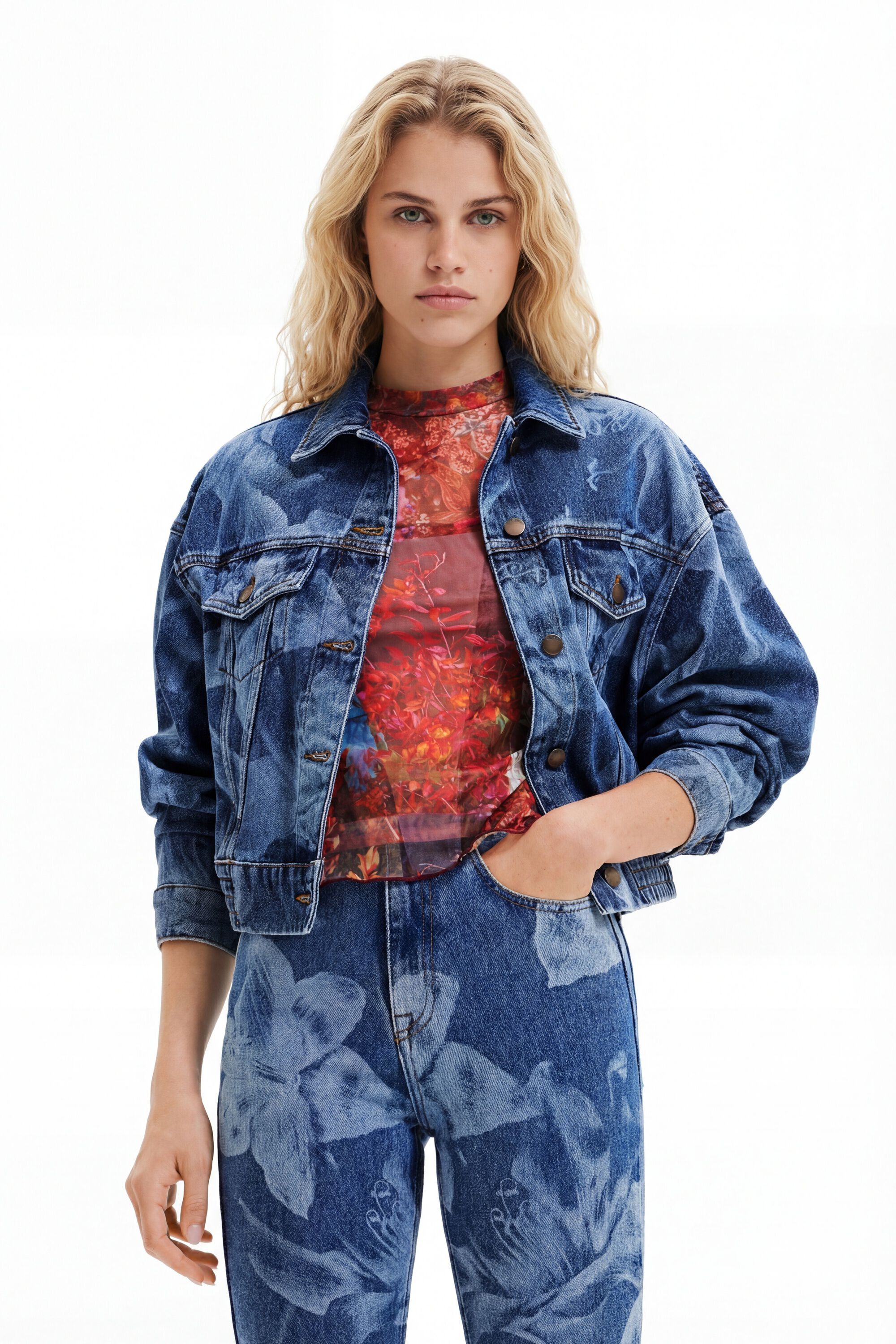 Chaqueta vaquera flores - BLUE - S