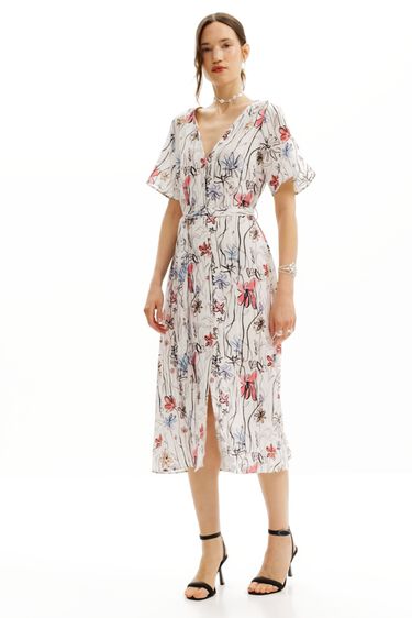 Midi-Kleid mit Arty-Blumen | Desigual