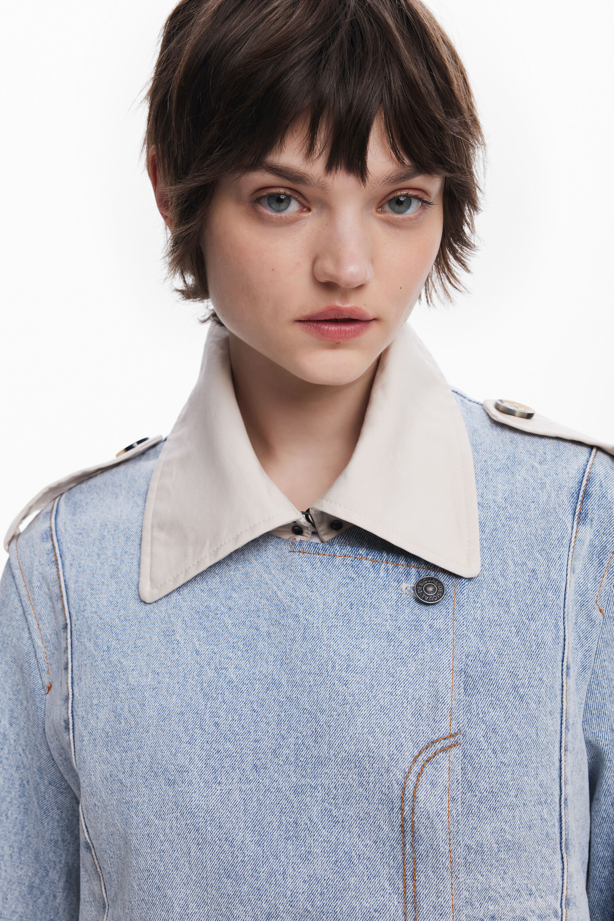 Desigual Mixed Media Trench Coat In White