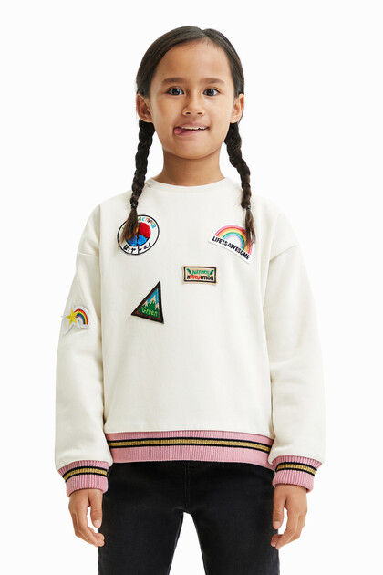 College sweatshirt with patches