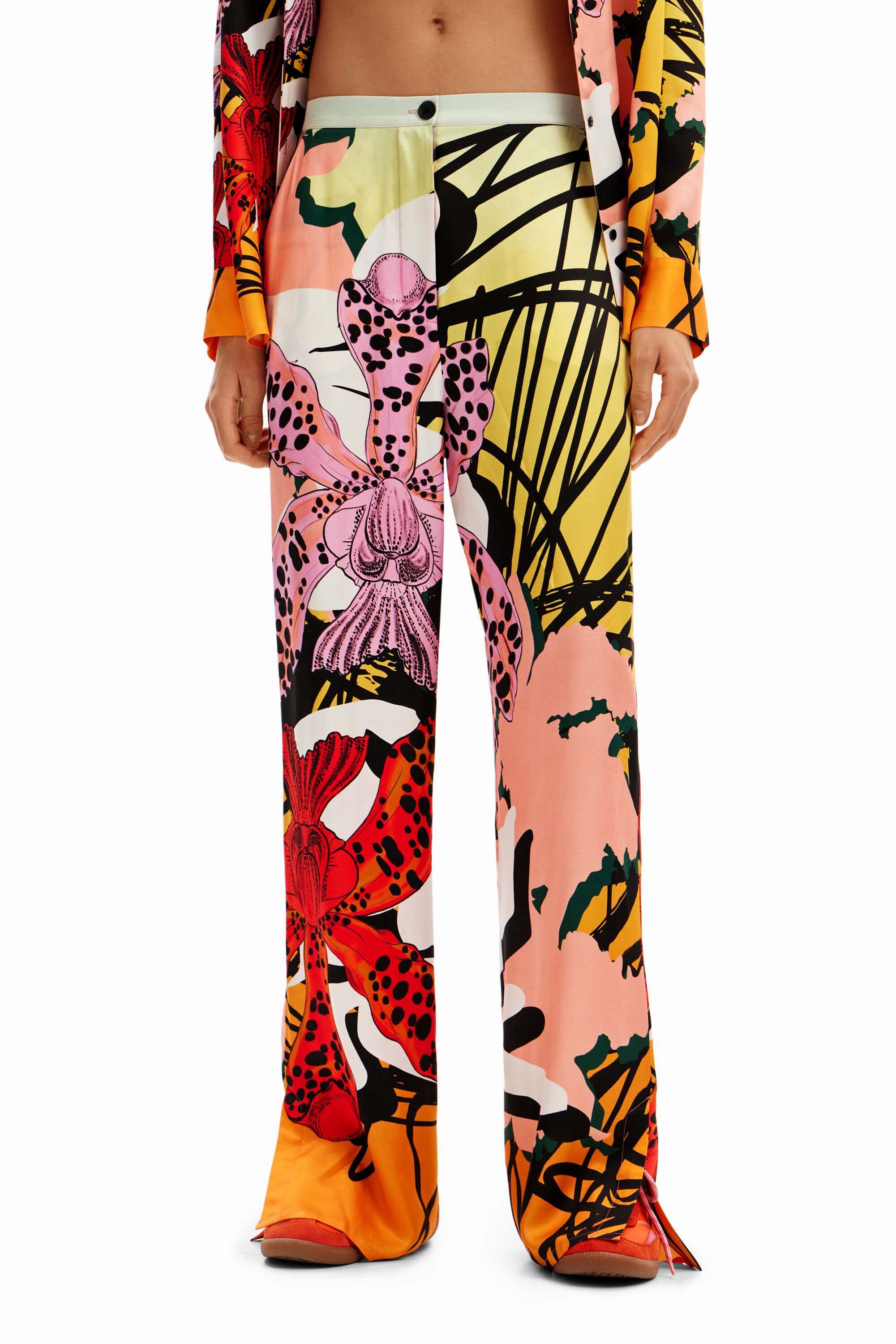 Shop Desigual M. Christian Lacroix Silk Orchid Trousers In Material Finishes