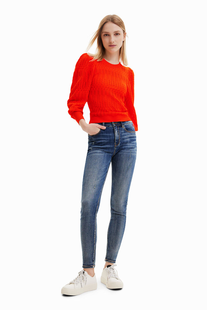 Openwork pullover with balloon sleeves | Desigual