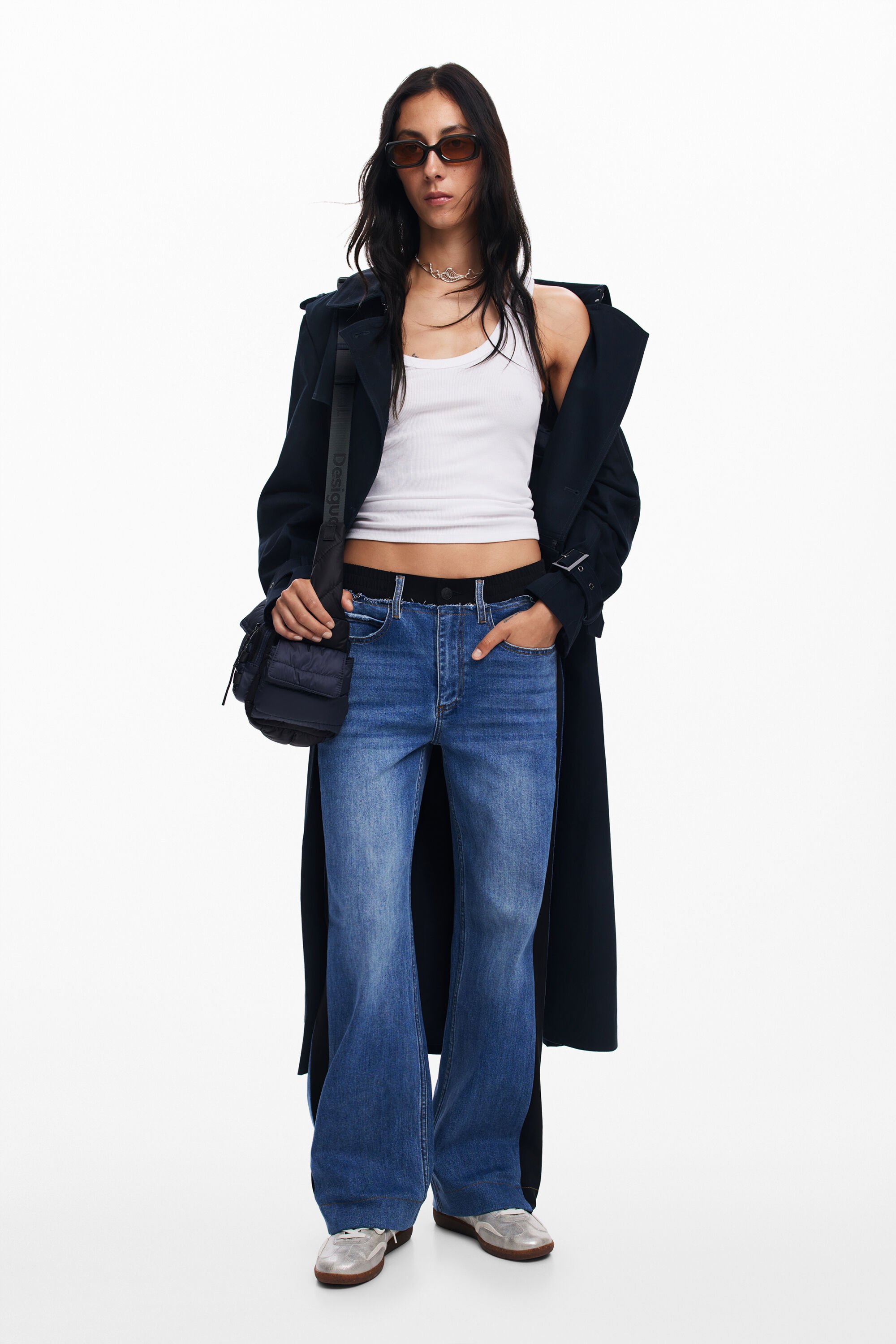 Combined denim pants