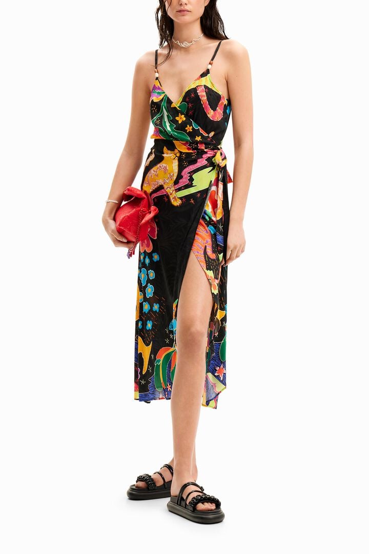 Jungle design wrap midi dress | Desigual
