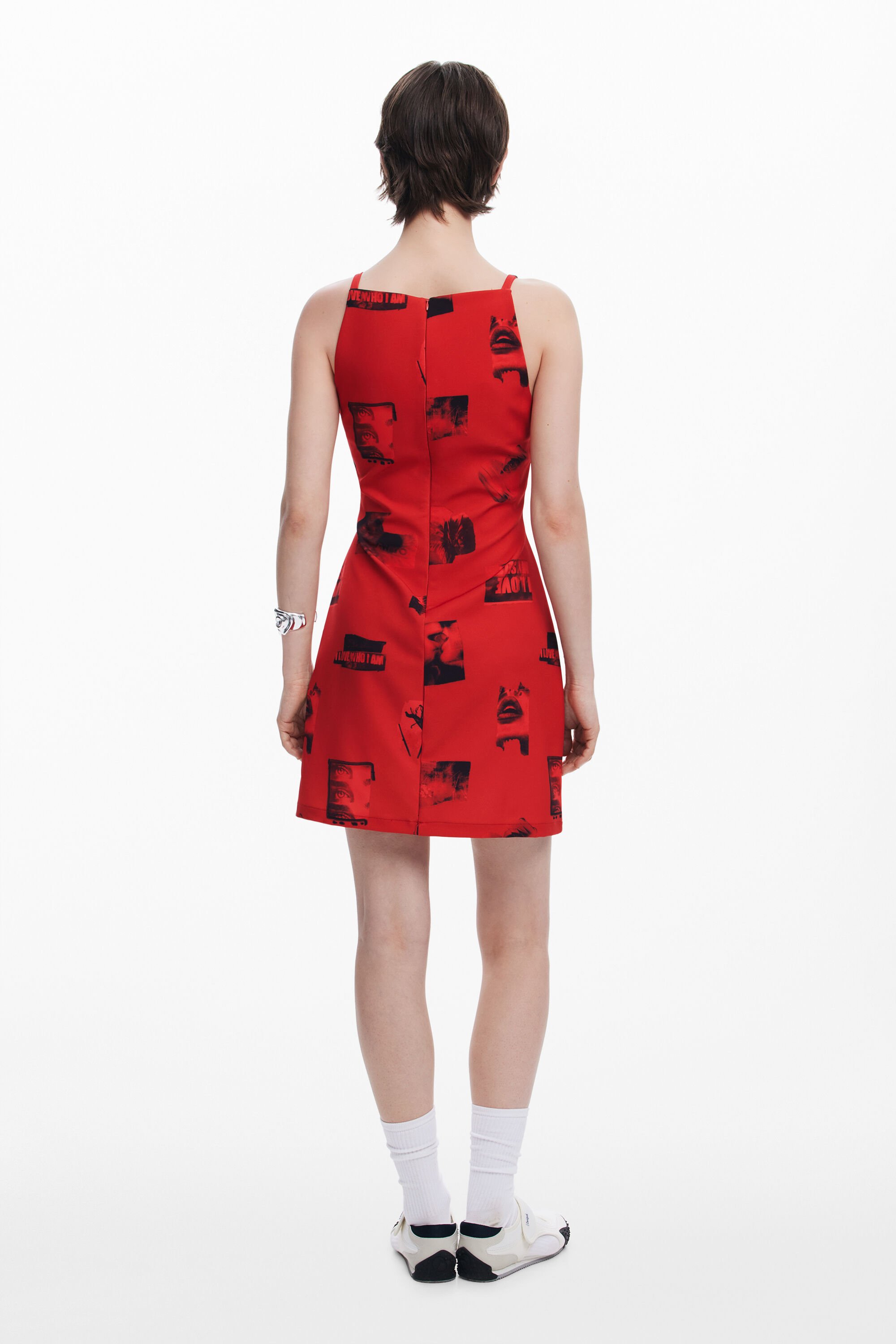 Desigual Postcard Short Dress In Red