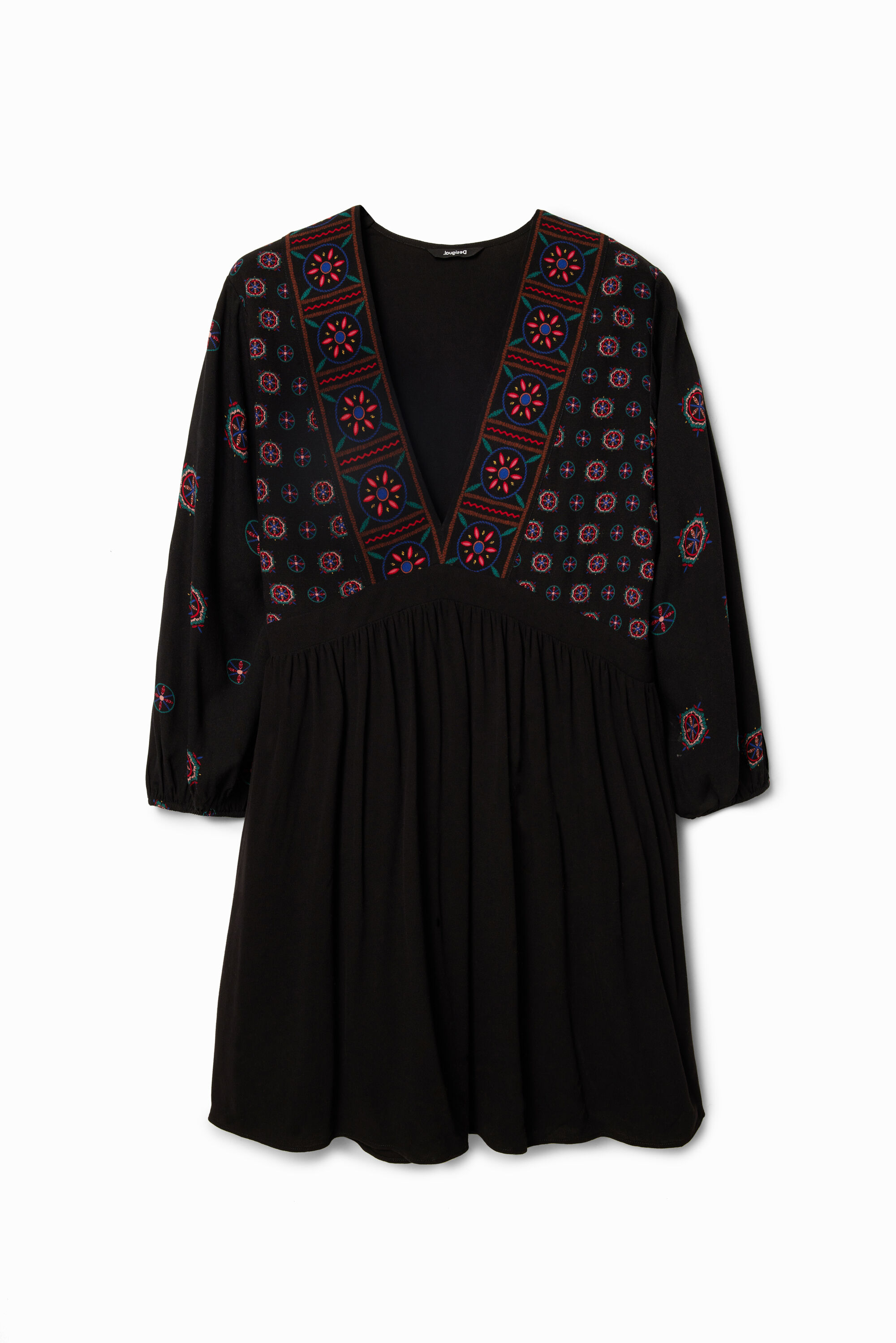 Desigual Ethnic-print Short Dress In Black