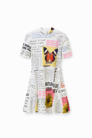 Short newspaper skater dress | Desigual